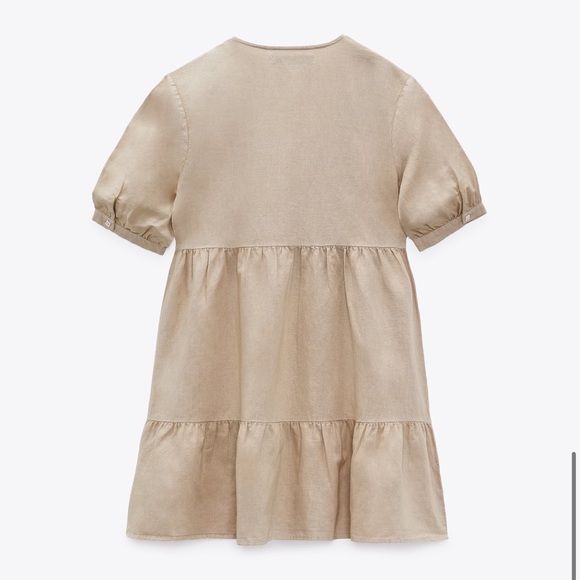 Zara Linen Blend Tiered Dress in Sand - Picture 3 of 7
